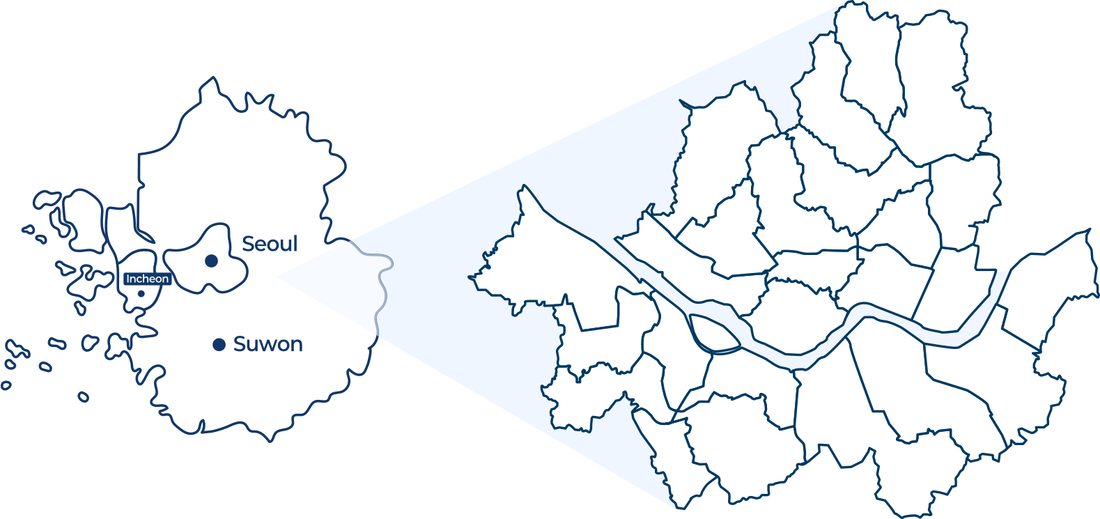 서울, 인천, 수원 지도